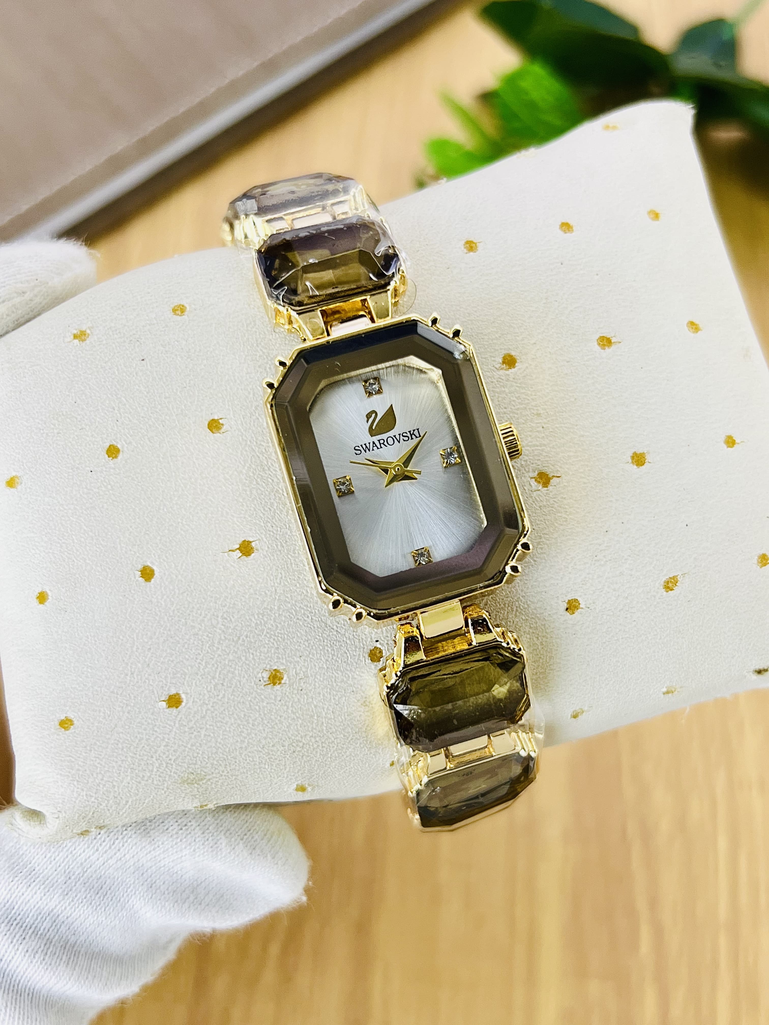 Fashion Braclet Stone Watch Beautiful Rectangle Design Steel Metal girls Watch