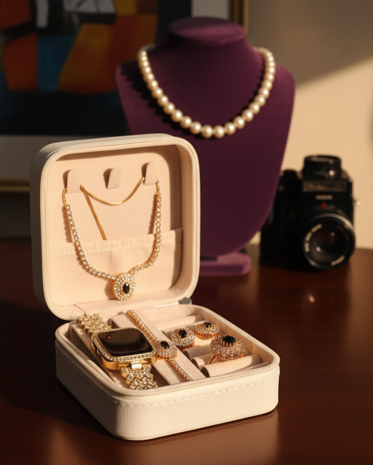 5-in 1 elegant jewelry gift set, containing a digital watch, necklace, earrings, bracelet, and rings, best gift for girls