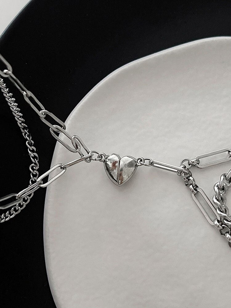 2 PCs Magnetic Heart Bracelets For Women Men Romantic Couple Bracelets Link Chain Stitching Bangle Valentine Day Gifts