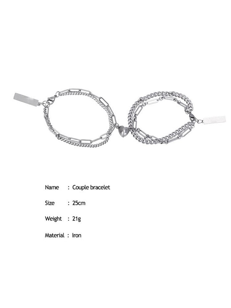 2 PCs Magnetic Heart Bracelets For Women Men Romantic Couple Bracelets Link Chain Stitching Bangle Valentine Day Gifts