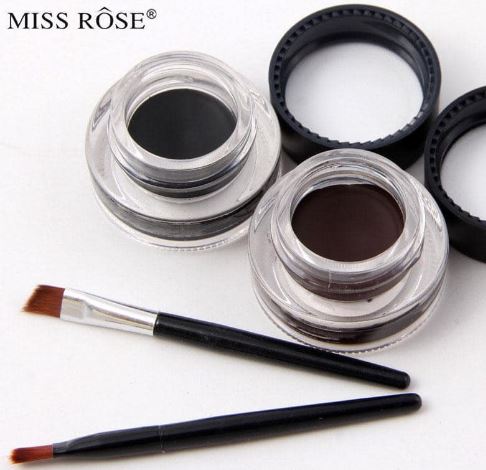 MISS ROSE GEL EYELINER 2 COLOR SET BLACK AND BROWN LONG LASTING WATERPROOF