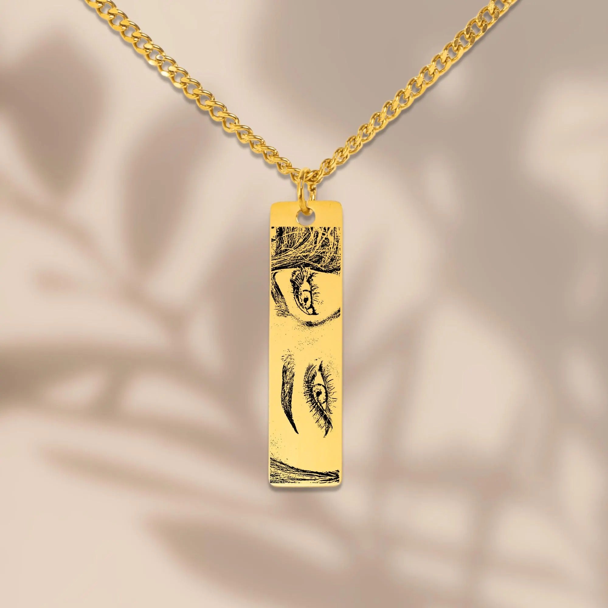 Customize Eyes Necklace His/Her Eyes Pendant Cuban Chain Vertical Bar Necklace