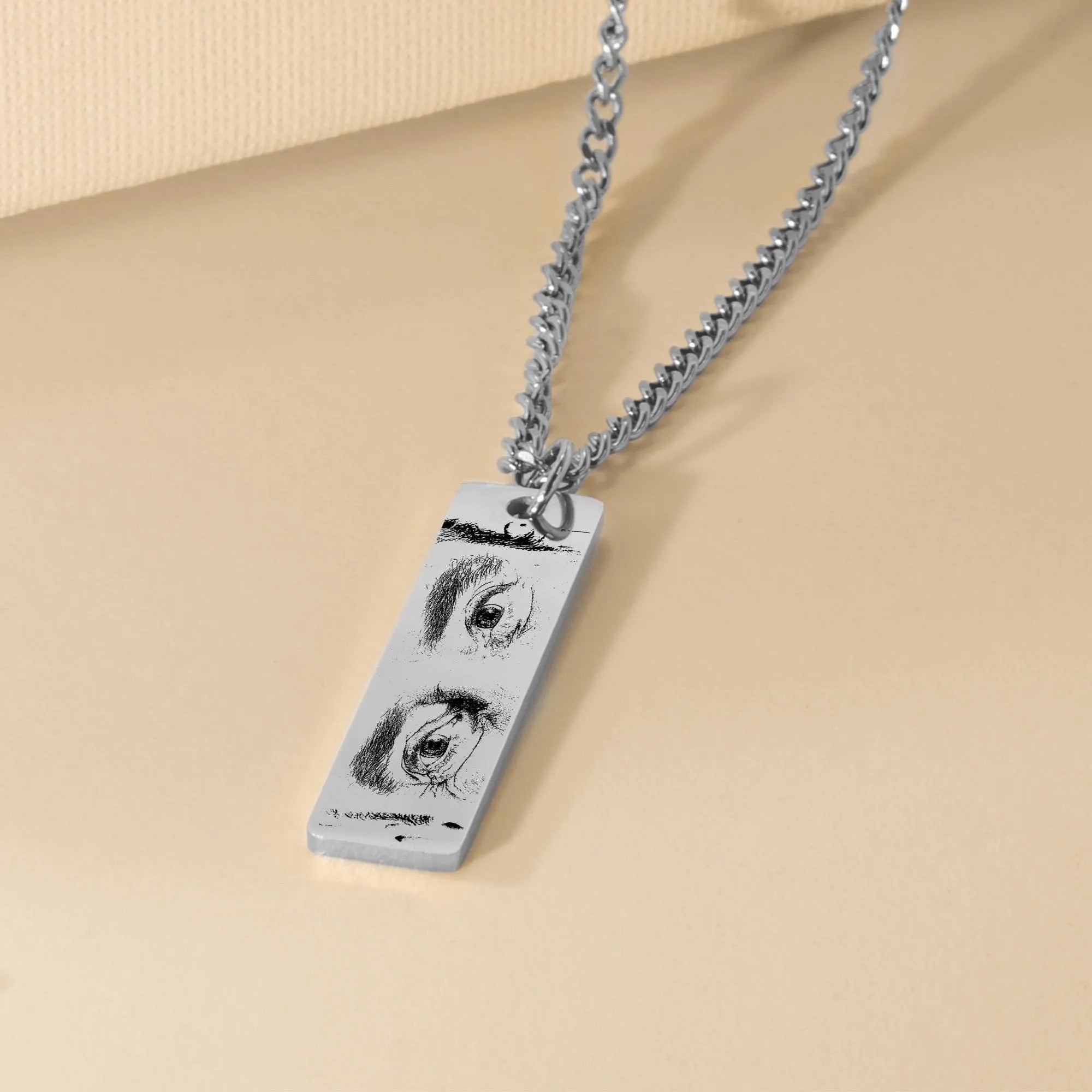 Customize Eyes Necklace His/Her Eyes Pendant Cuban Chain Vertical Bar Necklace