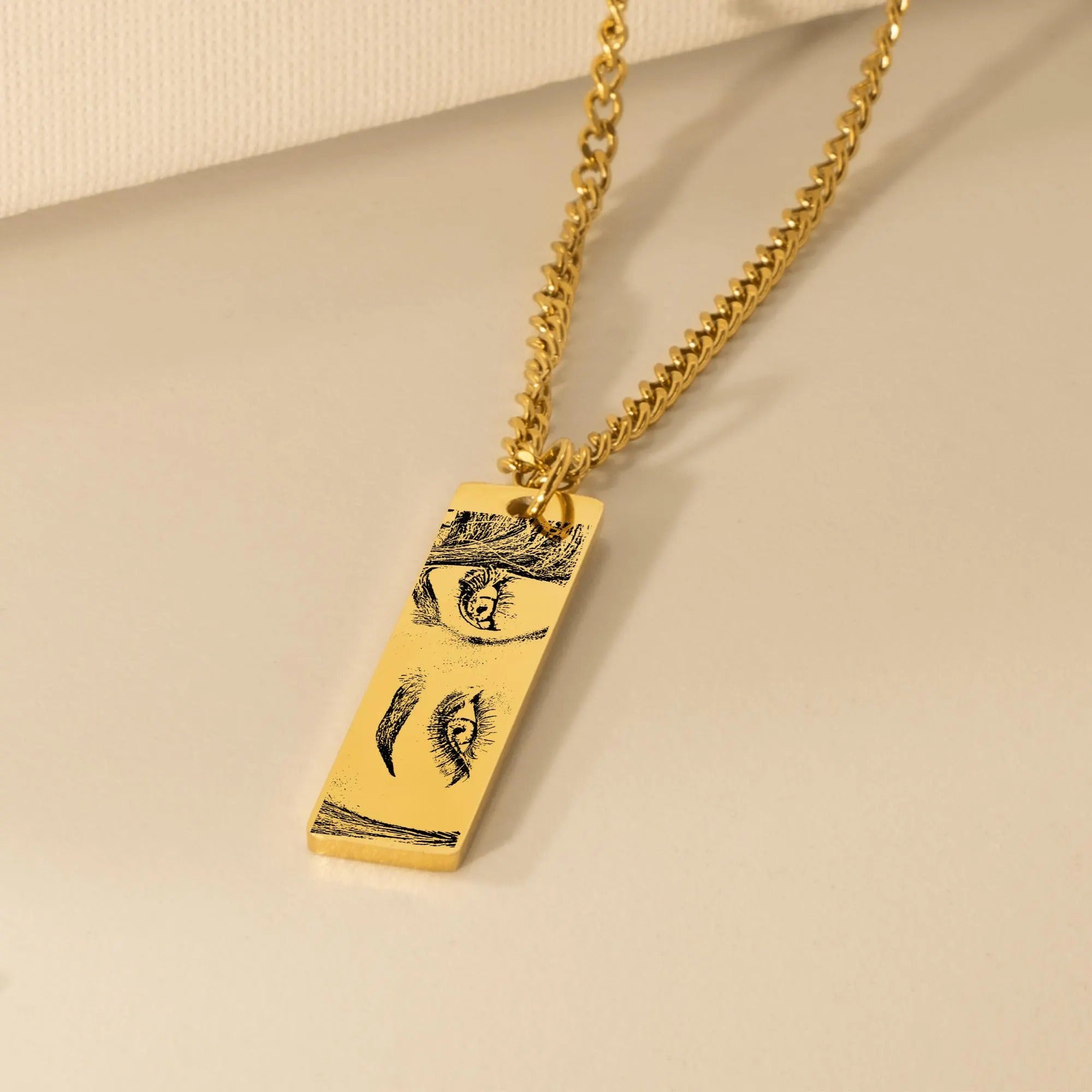 Customize Eyes Necklace His/Her Eyes Pendant Cuban Chain Vertical Bar Necklace