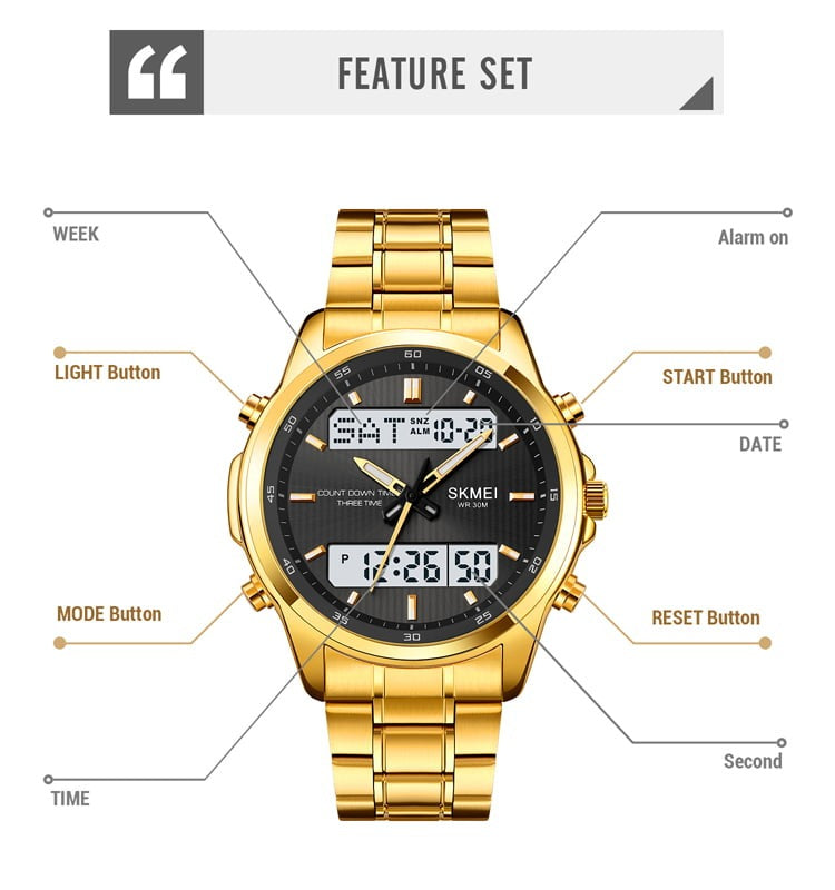 Skmei Analog Digital Multifunction Steel watch For Men