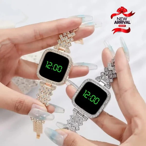 LED Touch Screen Fashionable Diamond Card Ladies Wrist Watch For Women