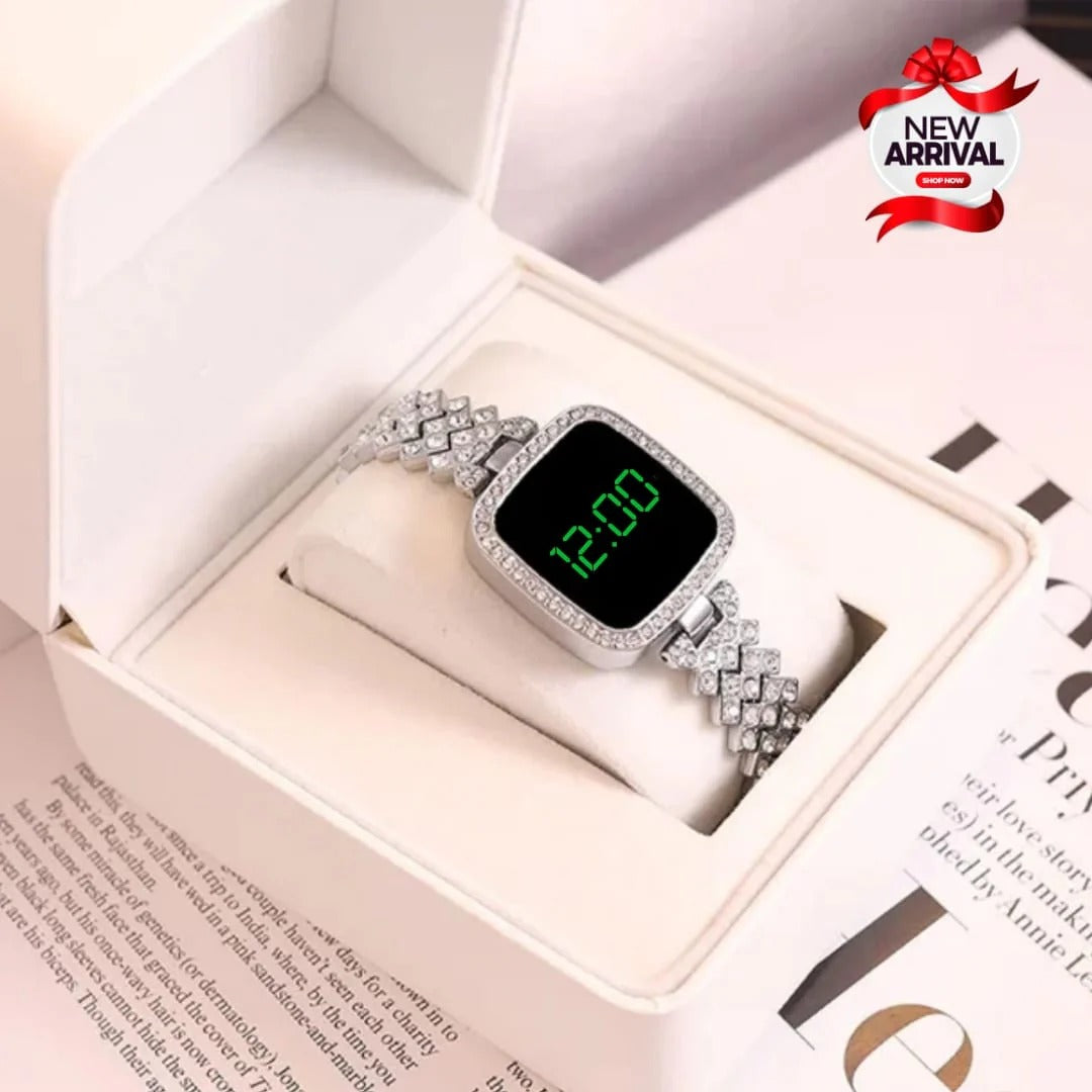 LED Touch Screen Fashionable Diamond Card Ladies Wrist Watch For Women