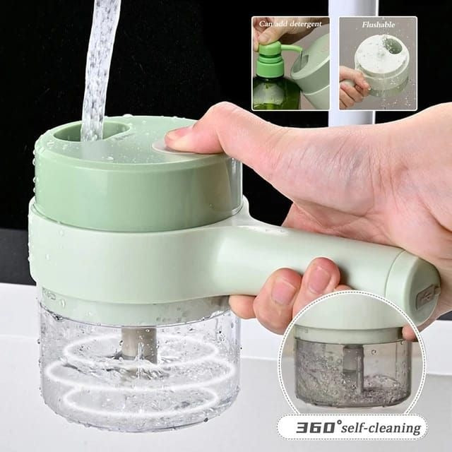 HF Mall.4 in 1 Portable Electric Vegetable Cutter Set Wireless Food Processor Mini Food Slicer Dicer Chopper Meat Grinder Mincer With Brush for Garlic Pepper Chili Celery Ginger